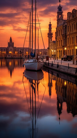 Sailboats in the harborの素材