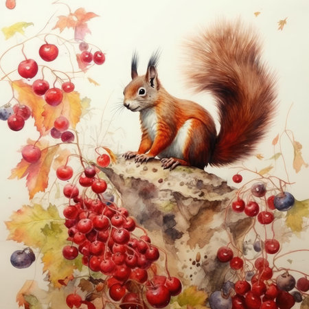 Watercolor Squirrel in the autumn forest.の素材