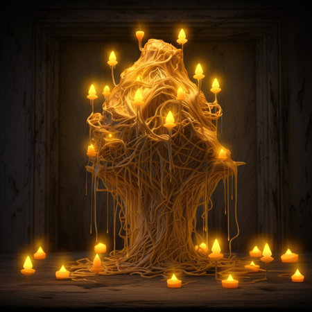 Burning candles in the shape of a tree.の素材