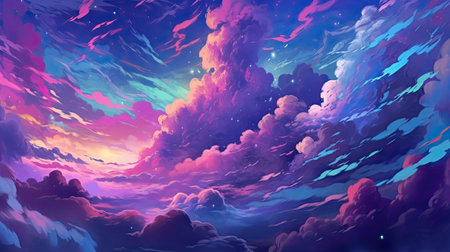 Fantasy background with planet and clouds.の素材
