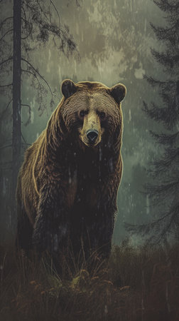 Grizzly bear in a dark forest.の素材