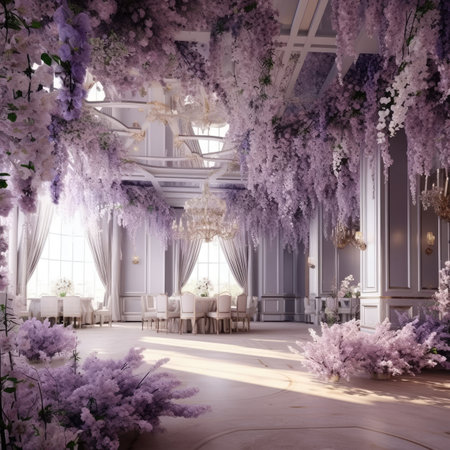 Wisteria flowers in the interior of a luxury restaurant.の素材
