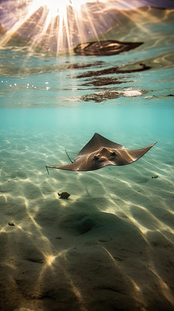 Stingray in the sea at sunset.の素材