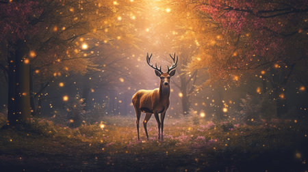 Deer in the forest during the autumn season.の素材