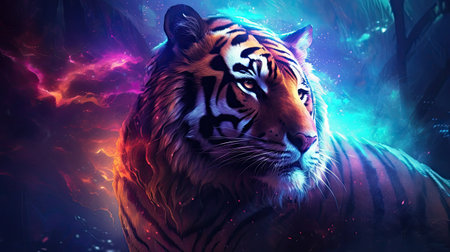 Siberian tiger in the dark forest.の素材