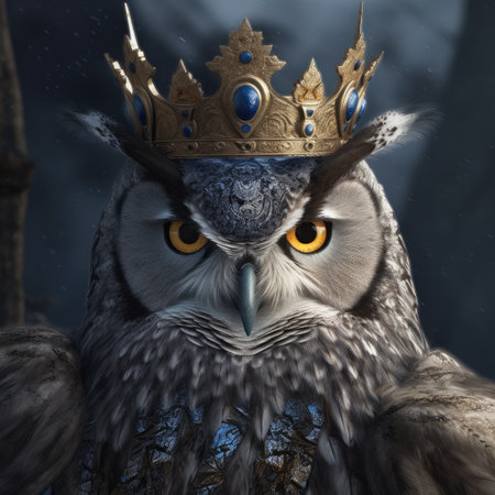 Owl with crown on his head.の素材