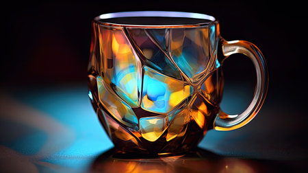 Colorful glass cup on a dark background.の素材