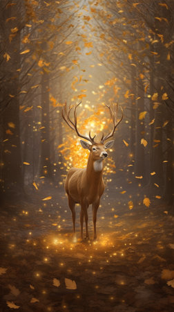 White-tailed deer in the autumn forest.の素材