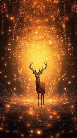 Deer in the dark with glowing lights.の素材