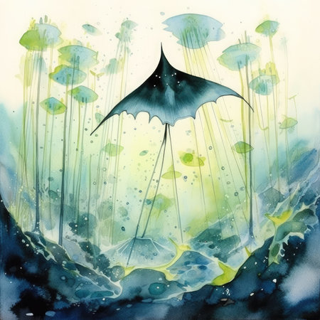 Watercolor stingray in the forest.の素材