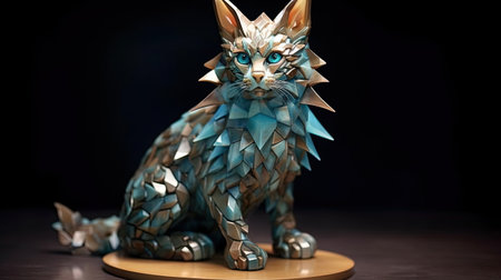 Blue cat figurine on a dark background.の素材