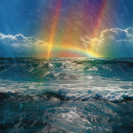 Rainbow over stormy seaの素材