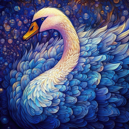 Swan on the background of the night sky with clouds.の素材