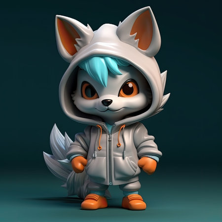 Cartoon character of fox with a hooded jacketの素材