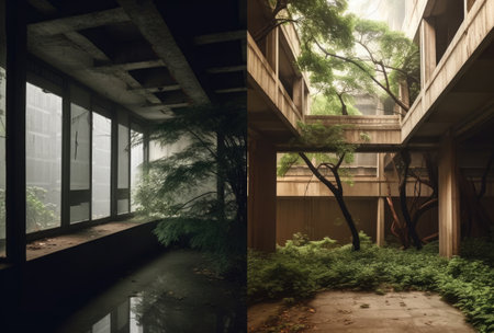 a modern building in the middle of the forestの素材
