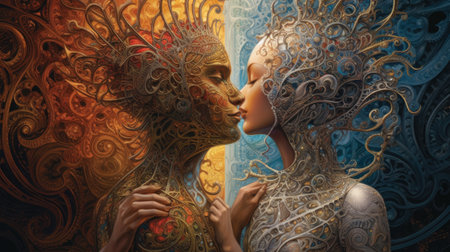 Beautiful woman with golden mask. Fantasy portrait.の素材