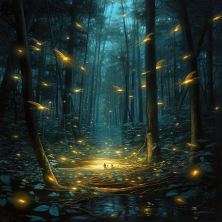 Mysterious forest with glowing lightsの素材