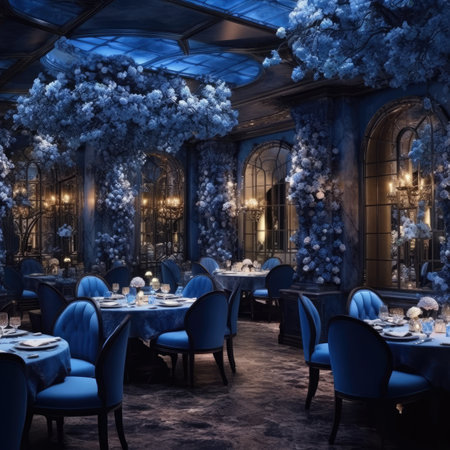 Luxury restaurant interior with Christmas decorations.の素材