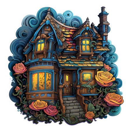 Vector illustration of a cute cartoon house in the style of Halloween.の素材