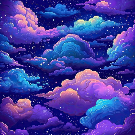 pattern with clouds in the night sky.の素材