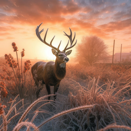 Deer in the meadow at sunset.の素材