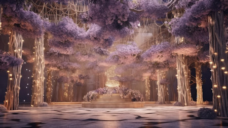 Wedding ceremony with purple wisteria flowersの素材