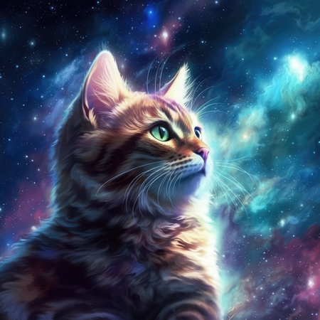 Portrait of a beautiful kitten in the space.の素材