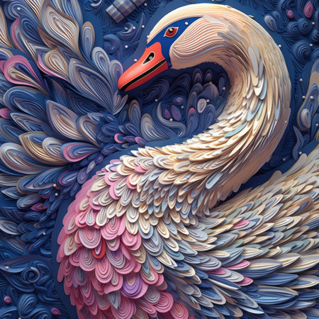 Fantasy swan in blue and pink colors.の素材
