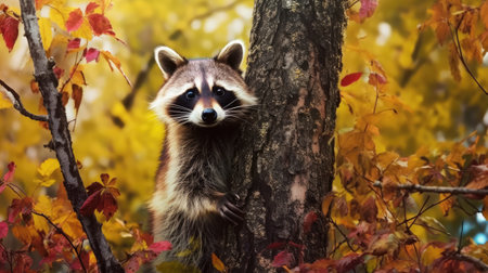 Raccoon in the autumn forest. Raccoon in the autumn forest.の素材