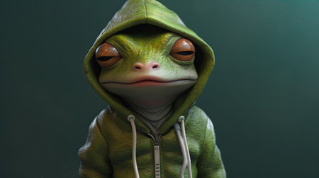 Frog in a green hood with a stethoscope on his neckの素材