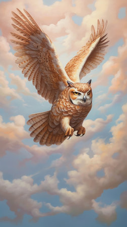 Owl flying in the sky.の素材