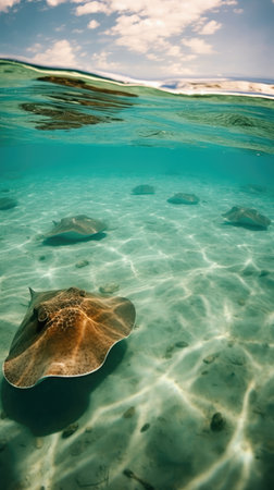 Stingray in the sea. Tropical underwater scene with stingrayの素材