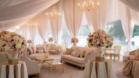wedding decoration with table, chairs and flowers in wedding dayの素材