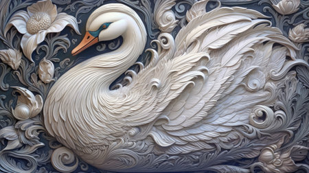 Painted swan on the wall of Chinese templeの素材