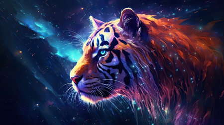 Siberian tiger in cosmic space. Abstract background.の素材
