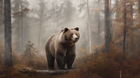 Grizzly bear in the autumn forestの素材