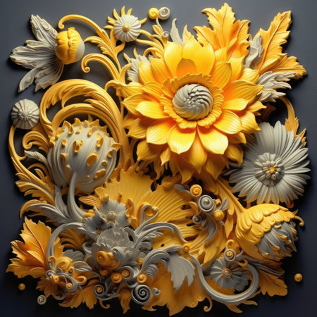 Flower carving on black background. Decorative element for decoration.の素材