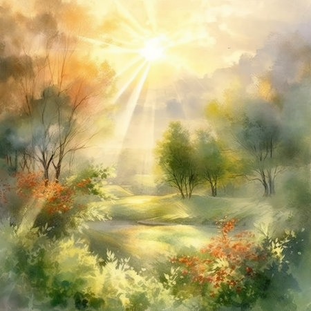 Watercolor Autumn landscape.の素材