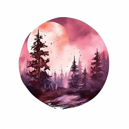 Watercolor forest in the form of a circle.の素材