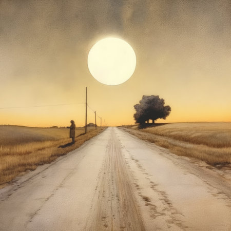 Country road in the field at sunset.の素材