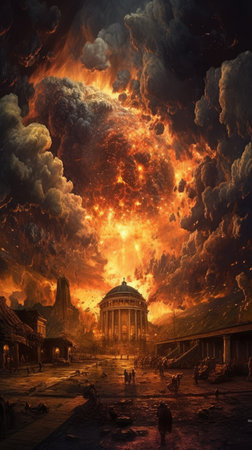 Cathedral in the background of a huge explosion.の素材