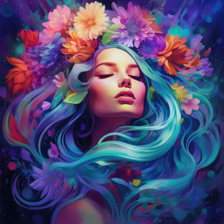 Beautiful girl with flowers.の素材