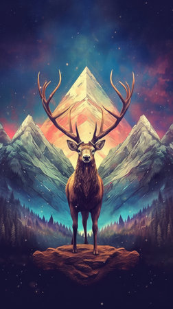 Deer in the mountains. Fantasy landscape.の素材