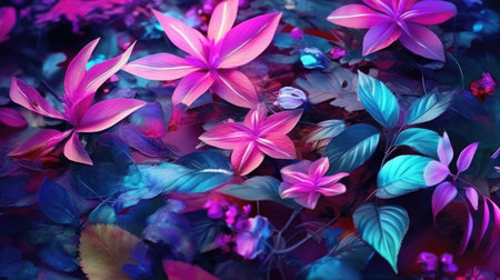 pink and blue flowers in the water, abstract nature background.の素材