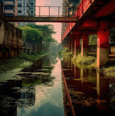 Reflection of the bridge in the canalの素材