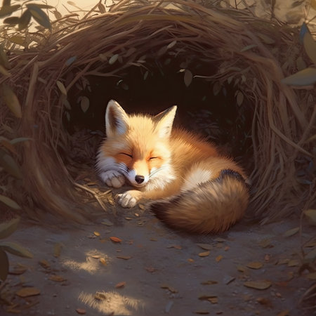 Red fox in a hole in the forest. Beautiful red fox.の素材