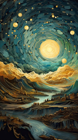 Fantasy landscape with city and sky.の素材