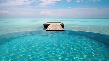 a pier in the middle of a tropical lagoonの素材
