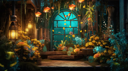 fantasy fantasy garden with flowers and plants. Fairytale scene.の素材