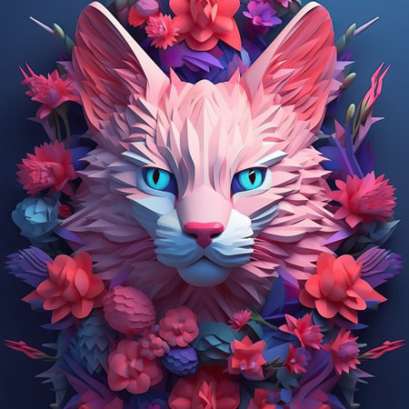 Illustration of a cute fox with flowers in a surreal style.の素材